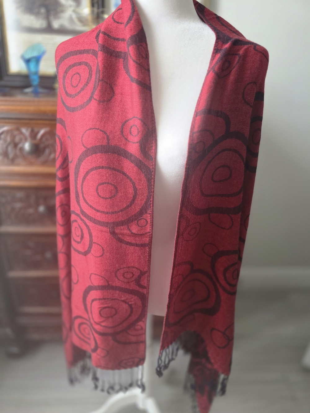 pashmina Red Spiral Pattern Wrap Scarf